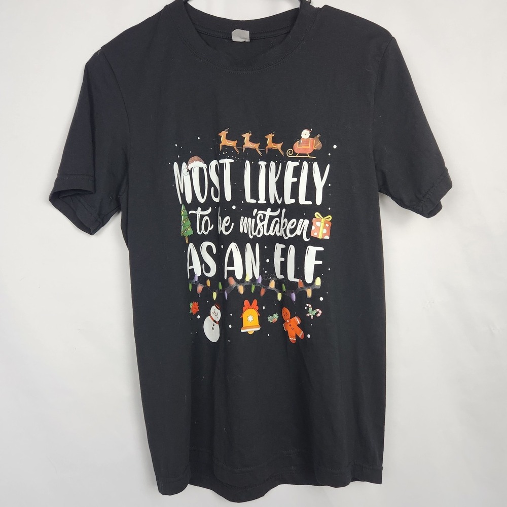 Adult Funny Christmas Short Sleeve Shirt Mistaken‎ as an Elf Black Size Small